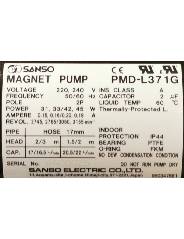 SANSO PMD L-371-G  pompa 220V AC Attacchi PORTATUBO 17mm Sanso - 4